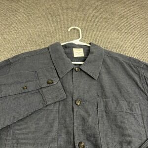 M&S Button Up Shirt Mens 2XL Blue Linen Cotton Micro Check Workwear Casual